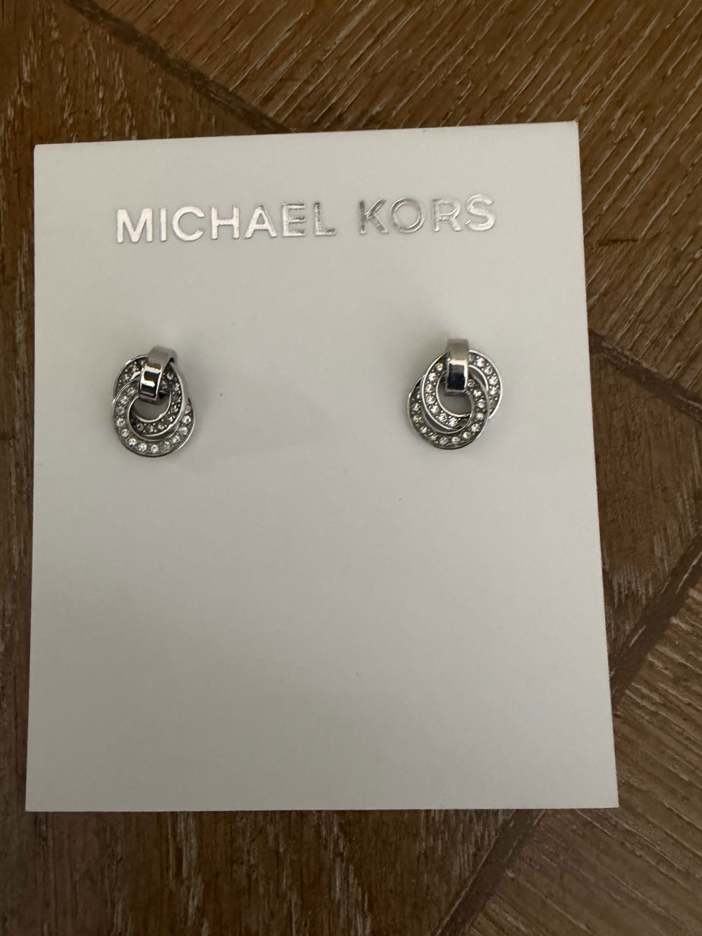 Michael Kors Silver Crystal Interlocking Drop Stud Earrings